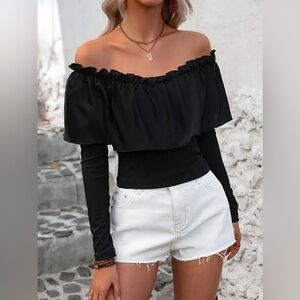 Ruffled Off-Shoulder Long Sleeve Blouse